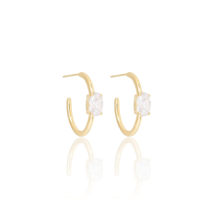 Brinco Argola Oval Tubo Cristal Banho Dourado