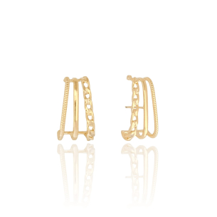 Ear Hook Filetes Liso, Corrente, Riscado Banho Dourado