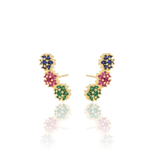 Ear Cuff Flores Coloridas Banho Dourado
