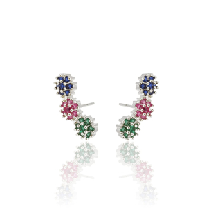 Ear Cuff Flores Coloridas Banho Branco