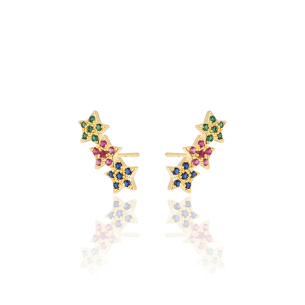 Ear Cuff Estrelas Coloridas Banho Dourado