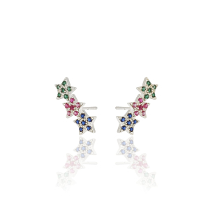 Ear Cuff Estrelas Coloridas Banho Branco