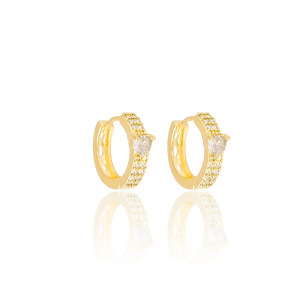 Brinco Argola Cravejada Detalhe Coração Cristal Banho Dourado