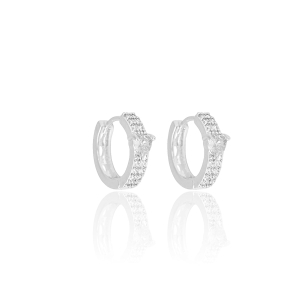 Brinco Argola Cravejada Detalhe Coração Cristal Banho Branco