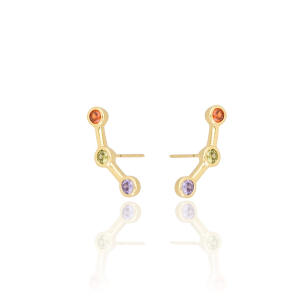 Ear Cuff Três Pontos de Luz Coloridos Banho Dourado