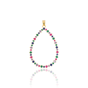 Pingente Gota Vazada Cravejada Colorida Banho Dourado