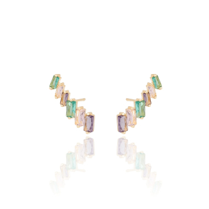 Ear Cuff Baguetes Coloridos Banho Dourado