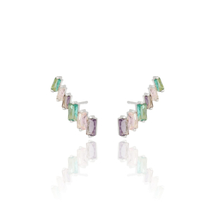 Ear Cuff Baguetes Coloridos Banho Branco