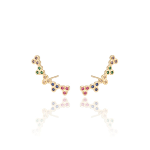 Ear Cuff Pontos de Luz Coloridos Banho Dourado