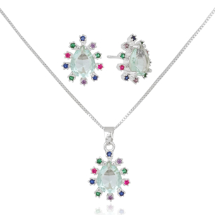 Conjunto Gota Blue Sky Borda Cravejada Colorida Banho Branco