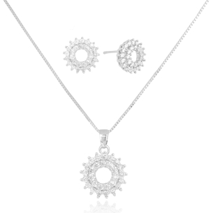 Conjunto Redondo Cravejado Cristal Banho Branco