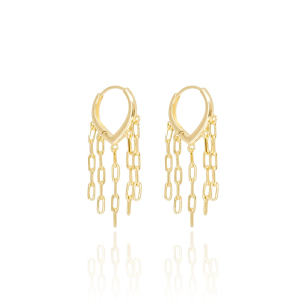 Brinco Argola Franja Elos Banho Dourado