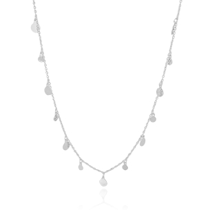 Gargantilha Longa Plaquetas Redondas Flat Elos Banho Branco