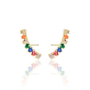 Ear Cuff Corações Coloridos Mix 2 Banho Dourado