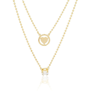 Escapulário Ponto de Luz Coração Liso Borda Bolinhas Banho Dourado