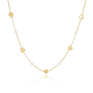 Choker Grumet Perolas e Estrelas Lisas Banho Dourado