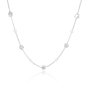 Choker Grumet Perolas e Estrelas Lisas Banho Branco