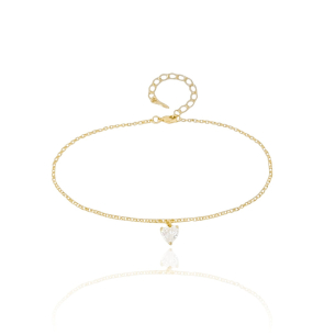 Tornozeleira Elo Português Pingente Coração Cristal Banho Dourado