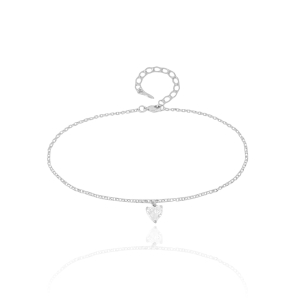 Tornozeleira Elo Português Pingente Coração Cristal Banho Branco