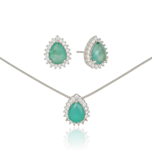 Conjunto Gota Green Fusion Borda Cravejada Cristal Banho Branco
