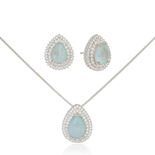 Conjunto Gota Blue Fusion Borda Dupla Cravejada Cristal Banho Branco