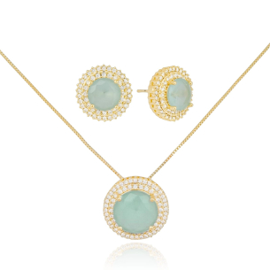 Conjunto Ponto de Luz Blue Fusion Redondo Borda Dupla Cravejada Cristal Banho Dourado