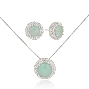 Conjunto Ponto de Luz Blue Fusion Redondo Borda Dupla Cravejada Cristal Banho Branco