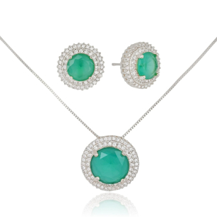 Conjunto Ponto de Luz Esmeralda Fusion Redondo Borda Dupla Cravejada Cristal Banho Branco