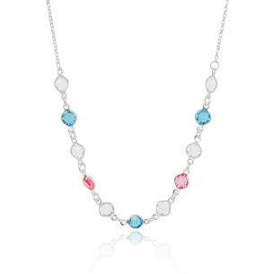 Gargantilha Elos Pontos de Luz Coloridos Banho Branco