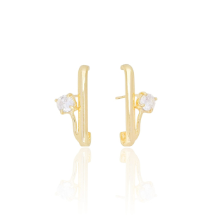 Ear Hook Ponto de Luz Cristal Filetes Banho Dourado