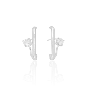 Ear Hook Ponto de Luz Cristal Filetes Banho Branco