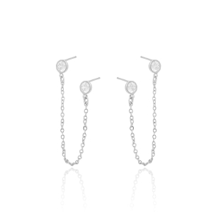 Ear Line Pontos de Luz Cristal Duplo Corrente Banho Branco