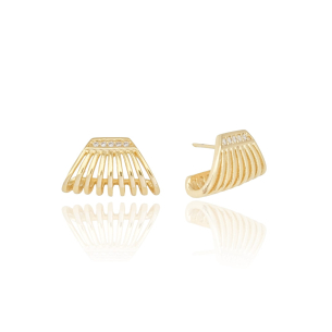 Ear Cuff Cravejado Cristal Nove Filetes Banho Dourado