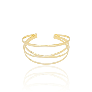 Bracelete Quatro Filetes Entrelaçados Lisos Banho Dourado