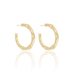 Brinco Argola Martelada Riscada Banho Dourado