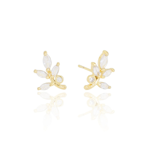 Brinco Folhas Cristal Banho Dourado