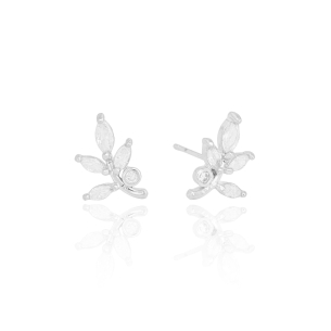Brinco Folhas Cristal Banho Branco
