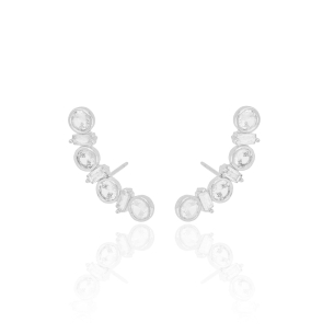 Ear Cuff Pontos de Luz Cristal Detalhes Banho Branco