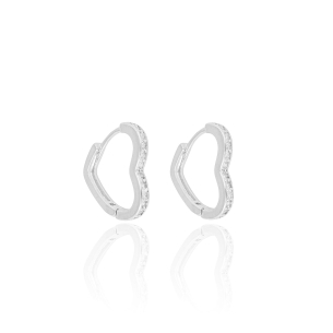 Brinco Argola Coração Cravejado Cristal Banho Branco