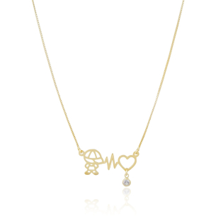 Gargantilha Veneziana Pingente Menino Vazado Ponto de Luz Cristal Banho Dourado