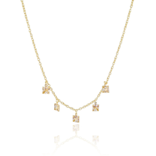 Choker Elos Pontos de Luz Quadrado Morganita Banho Dourado