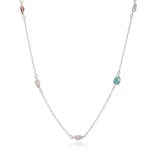 Gargantilha Elos Gotas Coloridas Banho Branco