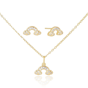 Conjunto Infantil Nuvem Cravejada Cristal Banho Dourado