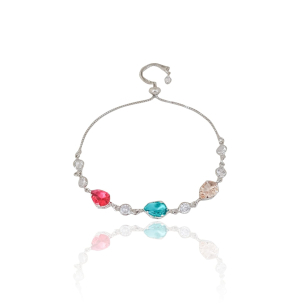 Pulseira Ajustavél Gotas Coloridas Pontos de Luz Cristal Banho Branco