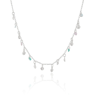 Choker Elos Pontos de Luz Coloridos e Plaquinhas Redondas Banho Branco