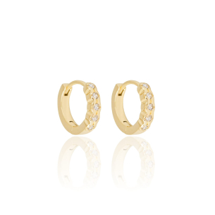 Brinco Argola Cravejada Zircônia Cristal Banho Dourado