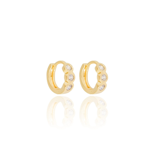 Brinco Argola Cravação Inglesa Zircônia Cristal Banho Dourado