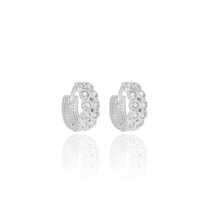 Brinco Argola Filetes Cravejados Cristal Banho Branco