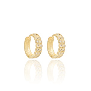 Brinco Argola Filetes Cravejados Cristal banho Dourado