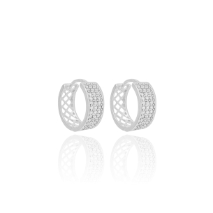 Brinco Argola Três Filetes Cravejados Cristal Detalhes Banho Branco